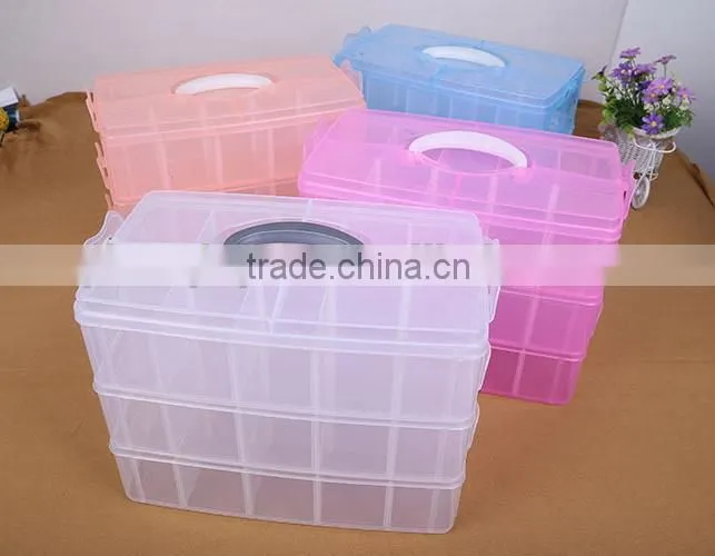 33.2cm*18.5cm*24.5cm Three Layers 30 Compartments Jewelry Adjustable Plastic Clear Box Jewelry Earring Bin Case Container
