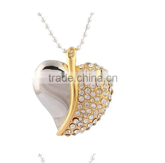 crystal USB Flash drive usb necklace design heart shape usb