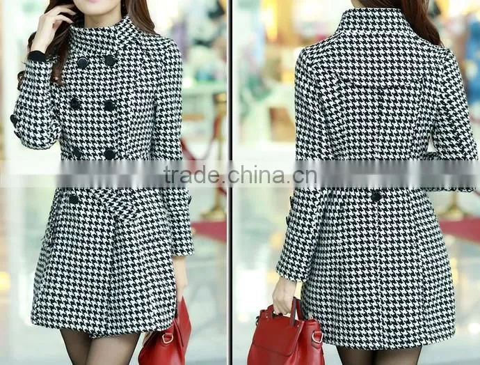 classical black and white houndstooth lady coat wool fabric