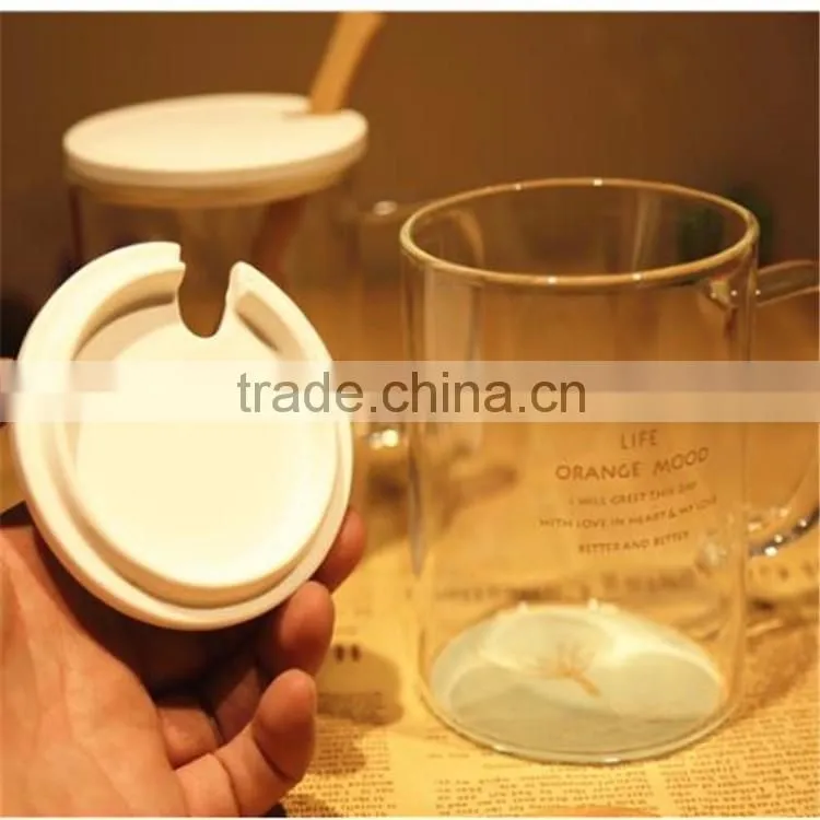400ml Heat-resistant borosilicate glass cup with plastic lid and bamboo spoon