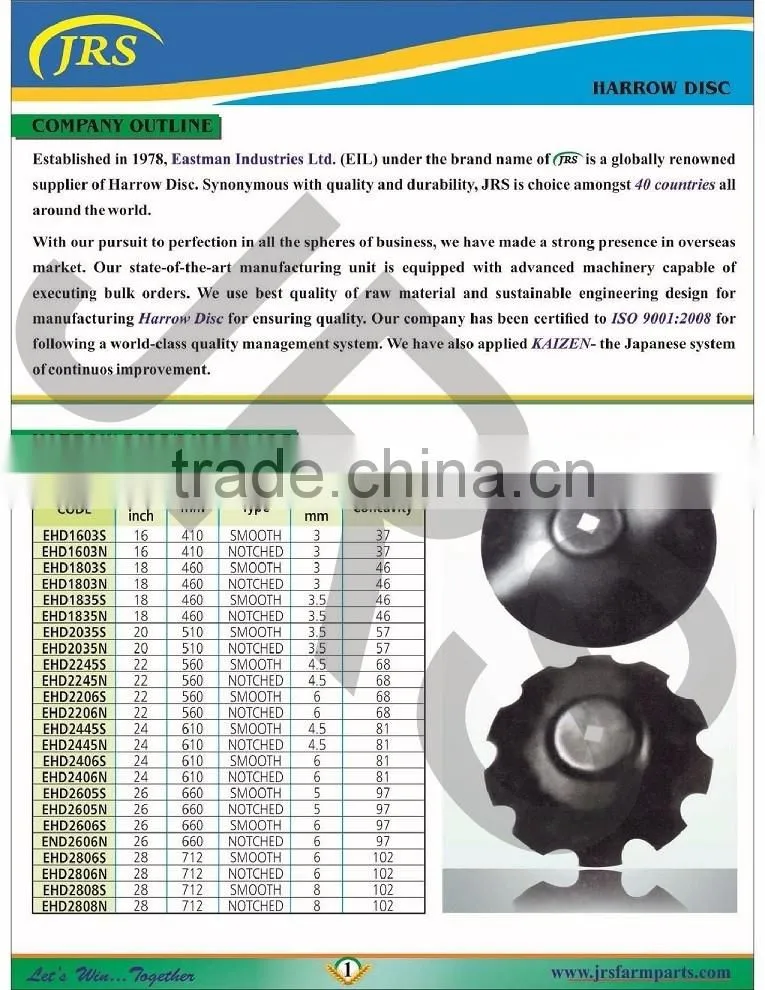 Agricultural farming machinery parts trailed harrow disk
