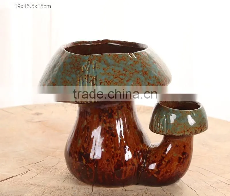 New design rustic decor mushroom shape bonsai pottery pot