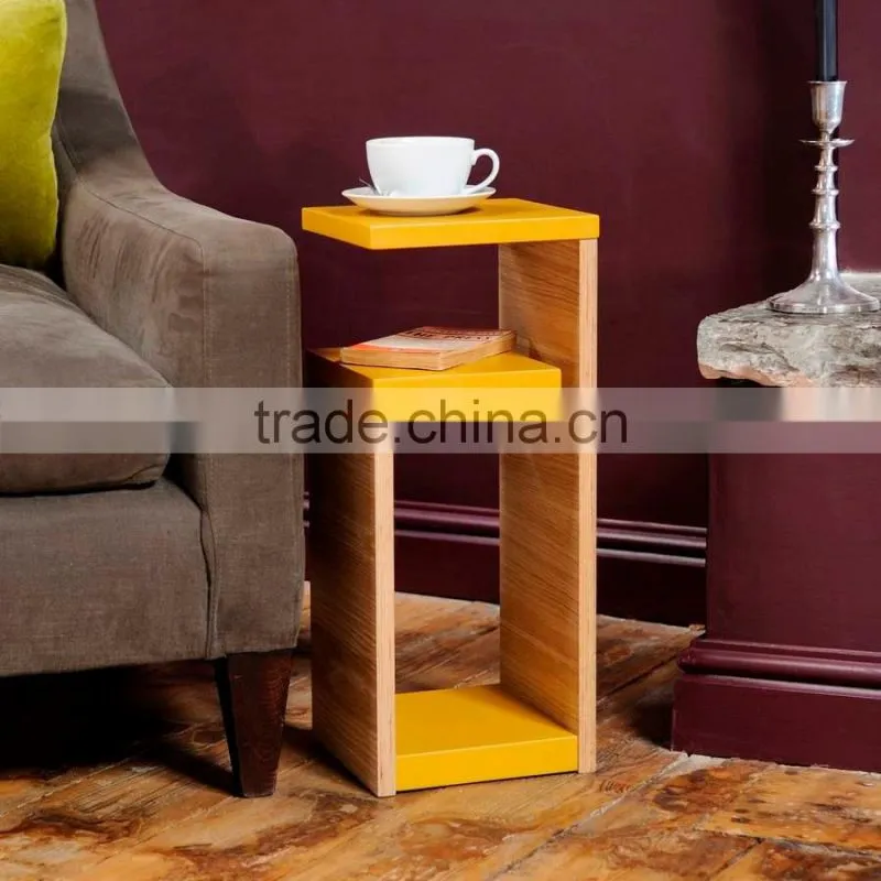 Solid Wooden G Shape Table Customization Printing Small Stand Shelf for Coffee Cup Sofa Side Table