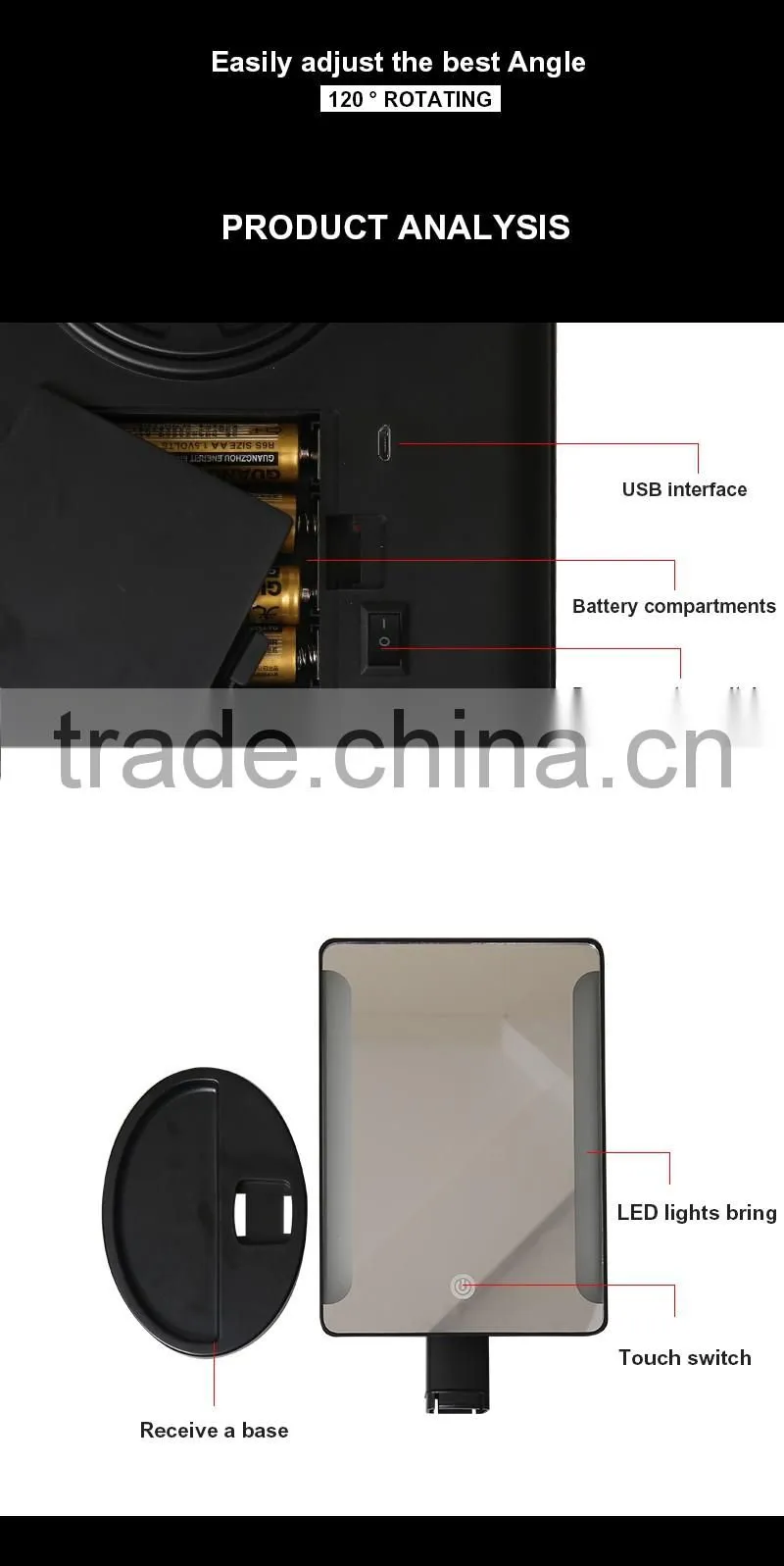 Wholesale 16 lights Vanity Led lighted mirror desktop make up mirror with led light