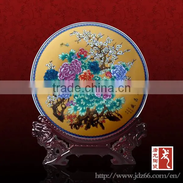 Ancient style excellent quality porcelain plates colored flowers design for collection