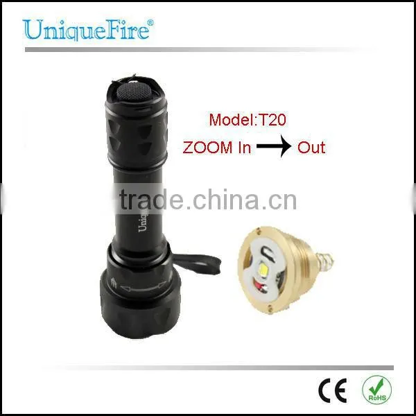UniqueFire 1200 Lumen Cree Flashlight T20 dimmer switch zooming