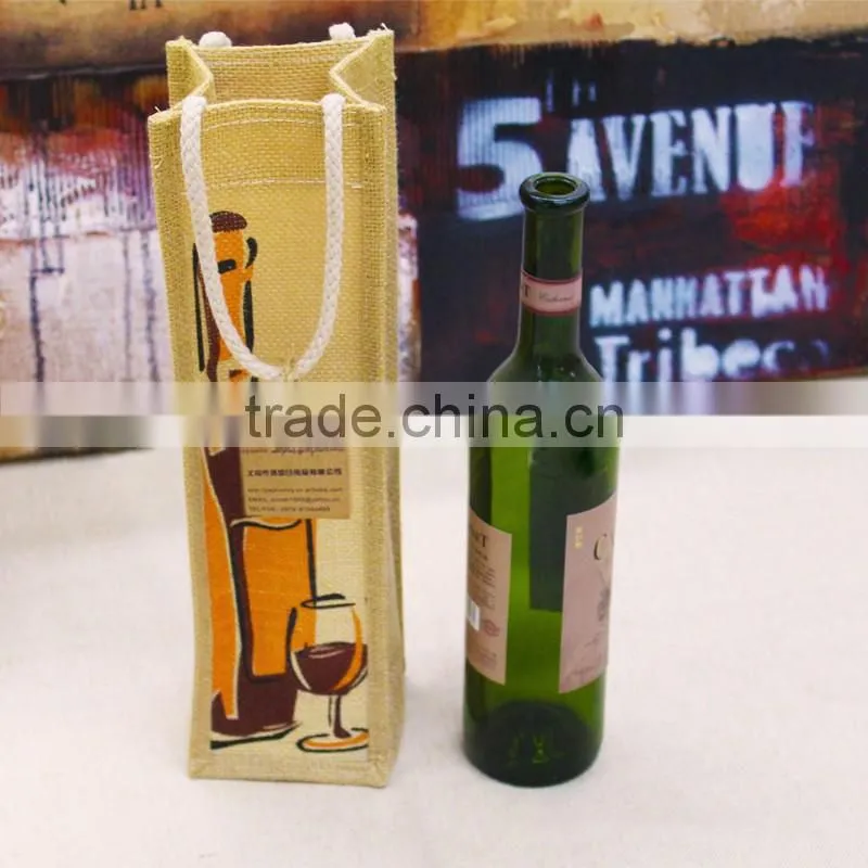 Clear jute bag with window/small jute wine bag with cotton material handle