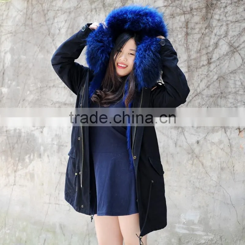 CX-G-P-12C 2017 New Real Fox Fur Lining Fur Parka with raccoon Fur Trim