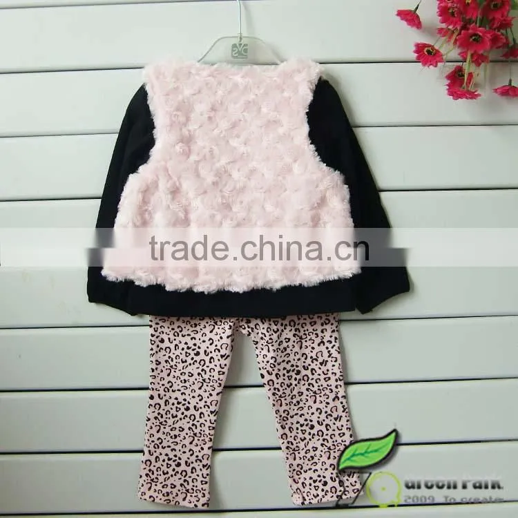 girls brand winter clothing sets kids fashion 3pcs outfit children's pink leopard sets
