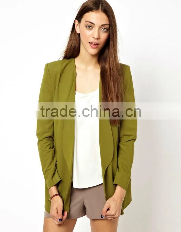 2013 autumn long line v-nekc padded shoulder high quality blazer for ladies