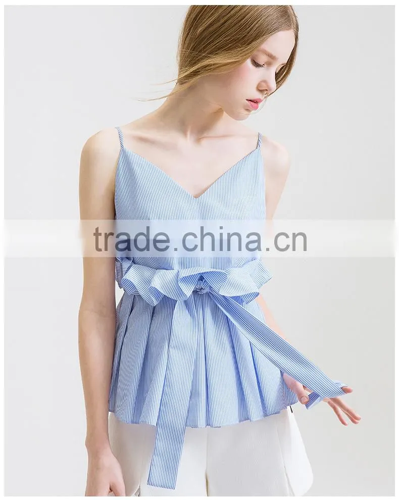 Summer new women's new V collar sleeveless strapless dress high-waist fashion top