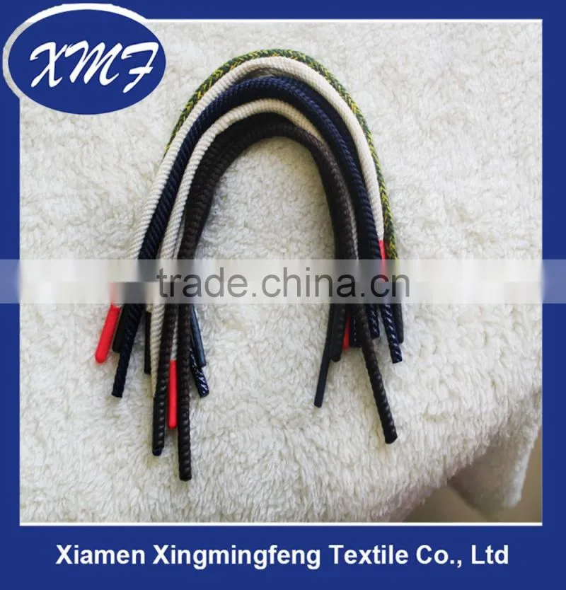 Factory price round waxed cotton shoelaces with rubber tips