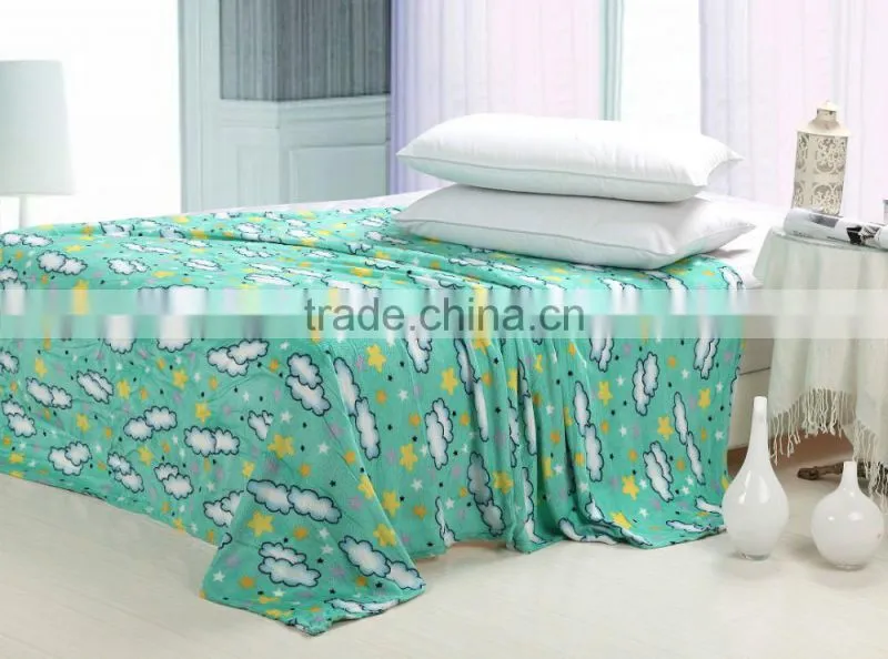 100% Polyester Green Sky Print Coral Fleece Blanket