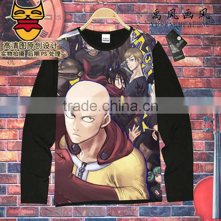 One Punch Man Hero Cartoon Sweatshirt Men Hoodie Black Fashion T-shirt Long Sleeve For Men Spring O-Neck( S-XXXL)