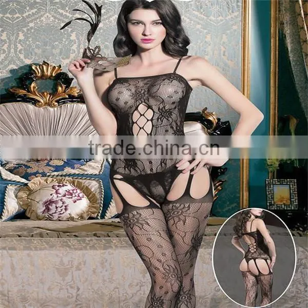 Sexy Women Black Fishnet Open Crotch Bodystocking