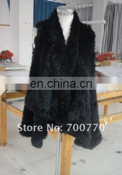 Rabbit Fur Hand Knitted Vest With Open Front And Peaked Hem 2012 New Hand Knitted Style Fashion Women Gilet STY.NO.3053-1
