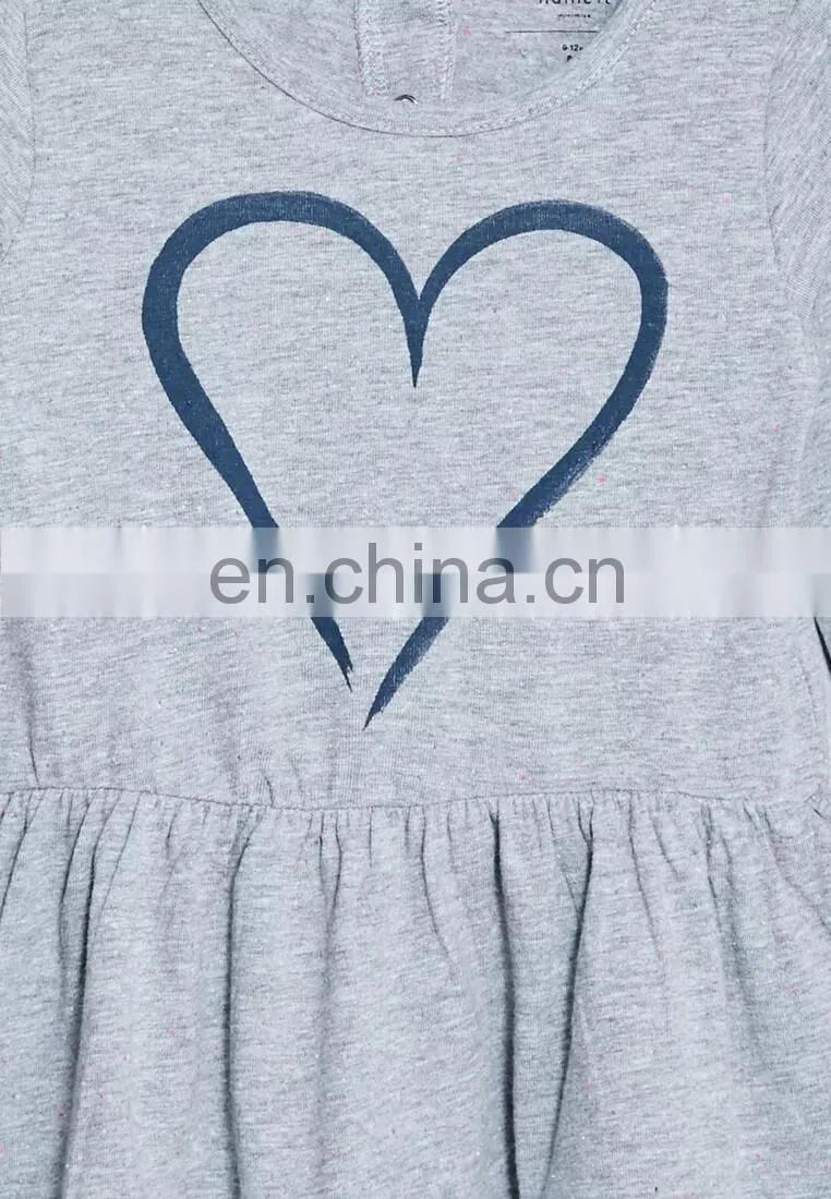 Latest Children Dress Designs Graphic Heart Printed Front Child Dress Wholesale Baby Clothes