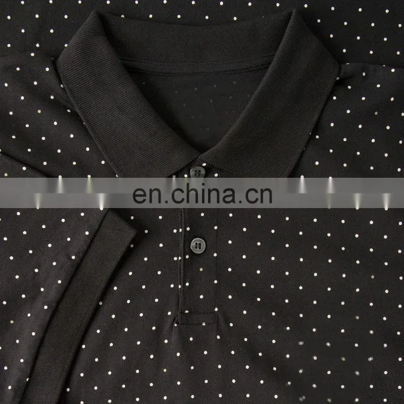 cotton black polo shirts with small white dots printing mens high quality golf sports polo shirts 2015
