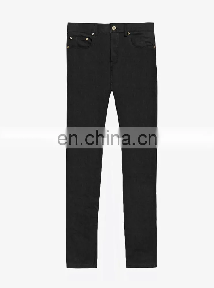 DiZNEW Custom High Waisted Men Black Straight Leg Stretch Bull Jeans