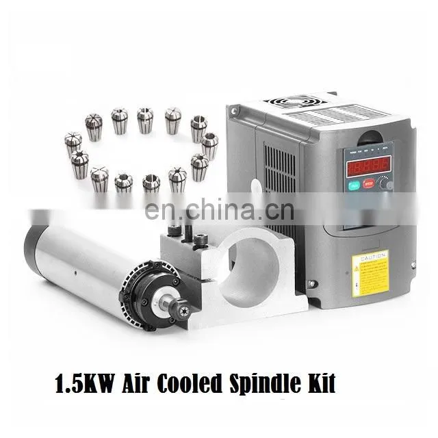 1.5kw air cooled spindle motor 4 bearings 1.5 kw CNC milling spindle & 220v 1.5kw inverter VFD & 80mm bracket & ER11 Collects