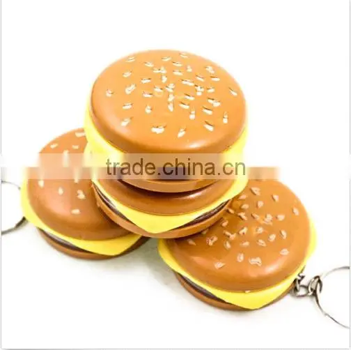 Cute Hamburger Cheese LED Flash Light Functional Keychain Key Chain Ring