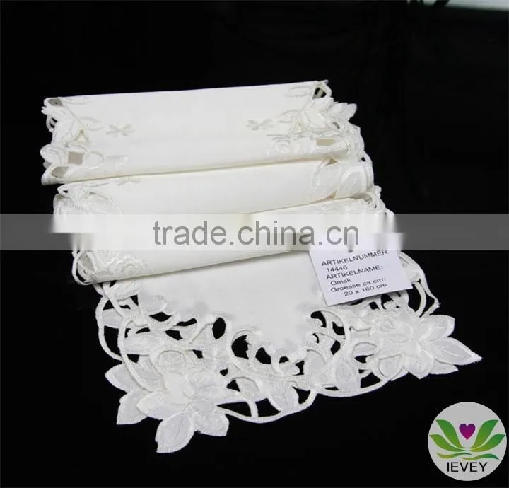 hot-sale white hand embroidery tablecloth hotel table cloth/table cover/napkin/wholesale tablecloth