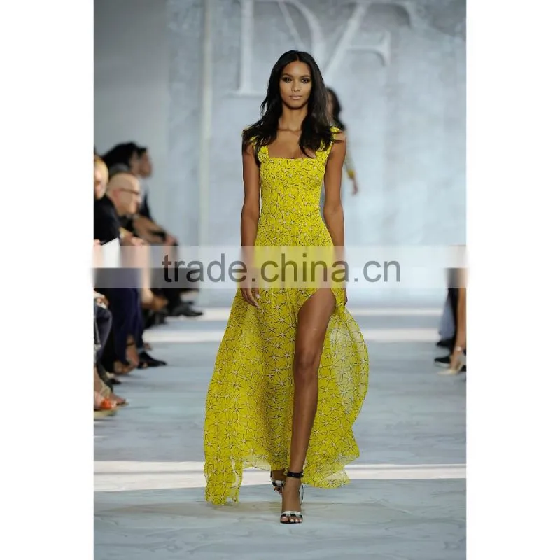 fashion Chiffon printed dress catwalk prom dress lady dress