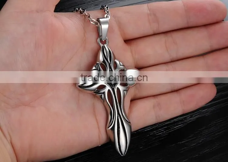 2016 Hotselling design gothic wind The cross of carve patterns Rock and roll style titanium steel necklace