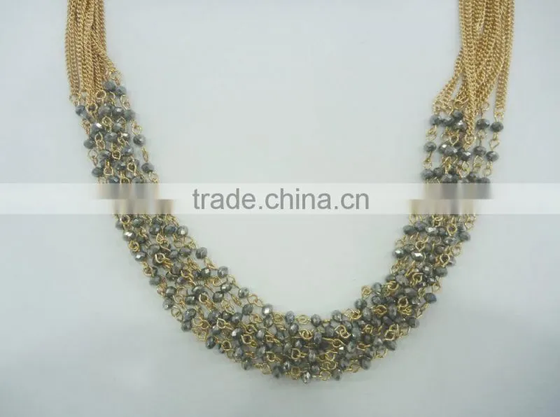 FASHION MULTI ROW BEADED CHAIN NECKLACE EARRING SET