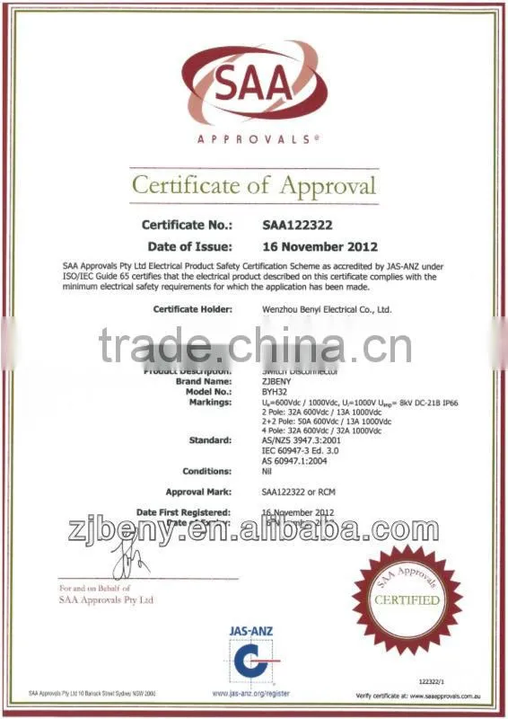 1000V 4P DC Mini circuit breaker With SAA CE TUV Certificate