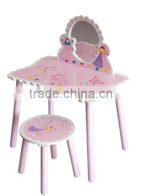wooden kids vanity dressing table with mirror