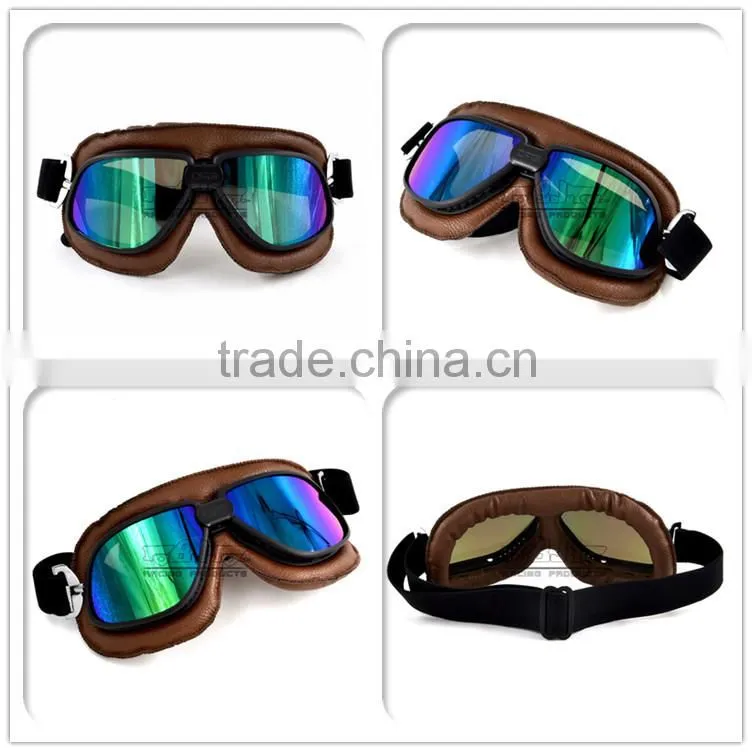 BJ-GT-009 Soft Padded Adult Brown Leather Racing Motocross Goggles