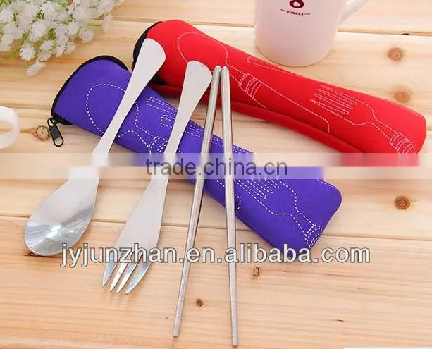 Stainless Steel Travel cutlery spoon fork sets with cloth bag packing and low price