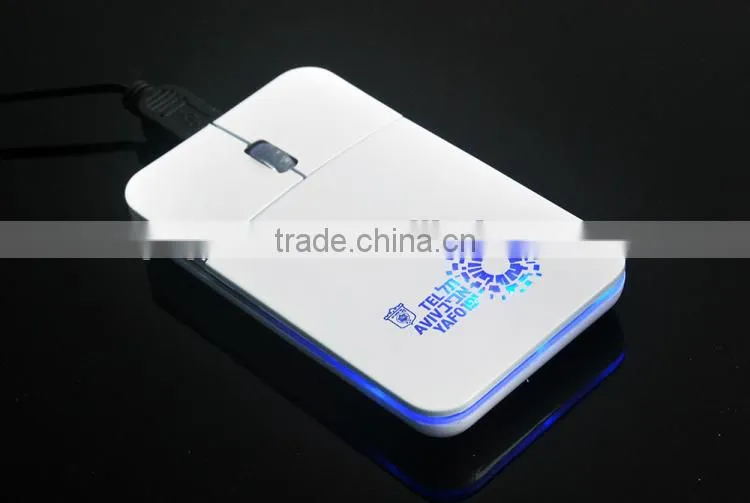 USB wired LED logo flat credit card gift slim mouse