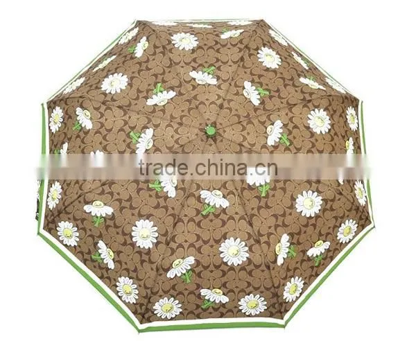 Hot sell 3 folding umbrella ,made of pongee fabric with auto open handle