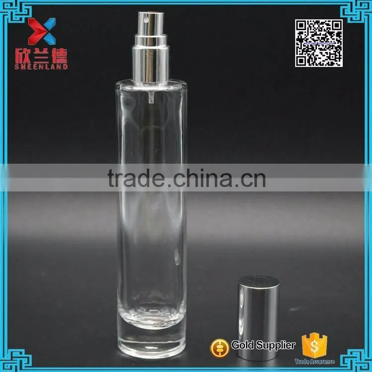 wholesale 50ml cylinder perfume glass tube bottle with aluminium spray and cap