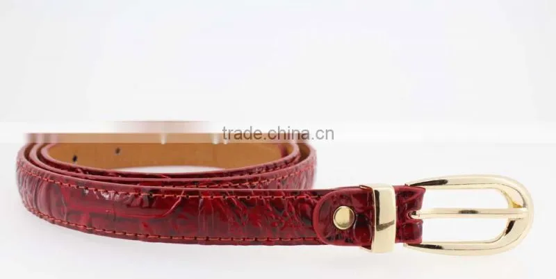 Women's Classic patent PU leather belt with Gold buckle /CROCO Faux leather belt for lady