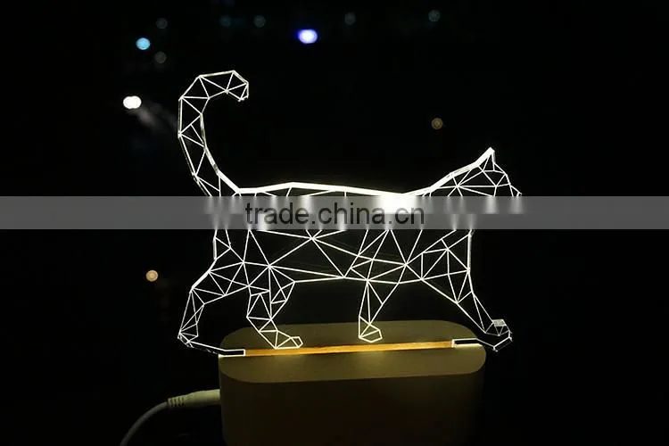 Walking Cat 3D Led Table Lamp with Solid Wooden Base