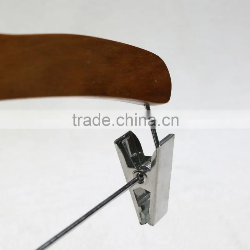 Durable elegant wooden clothes hanger with metal clips