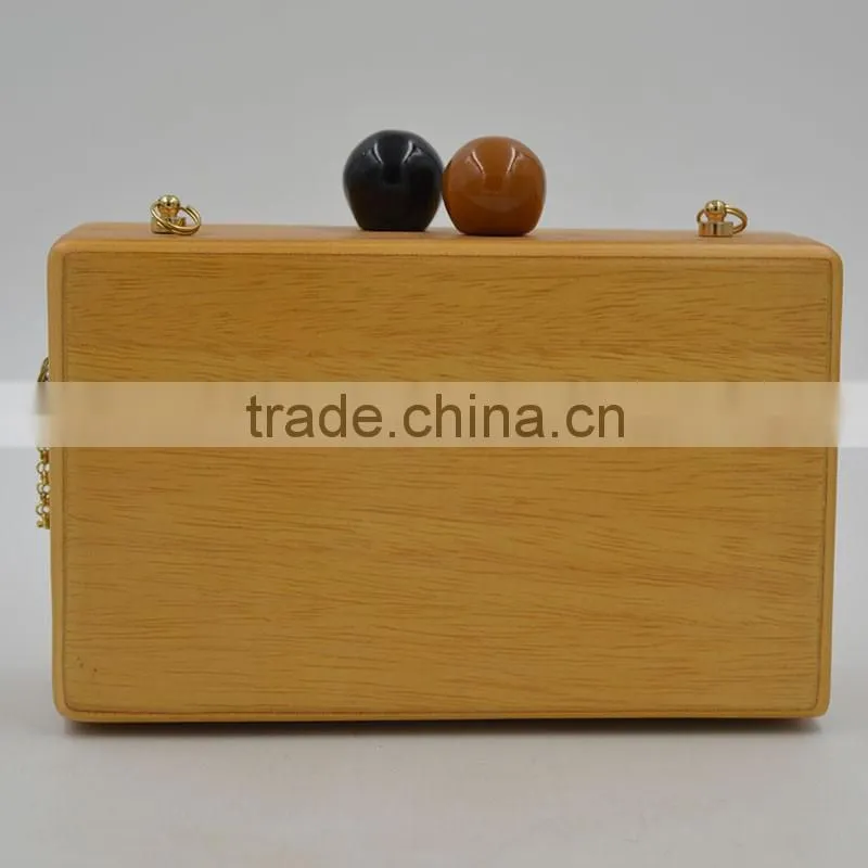 American Famous Brand Double Balls Lock Women Wooden Bag Evening Clutch Ladies Hard Case Day Clutches Minaudiere Handbag Purse