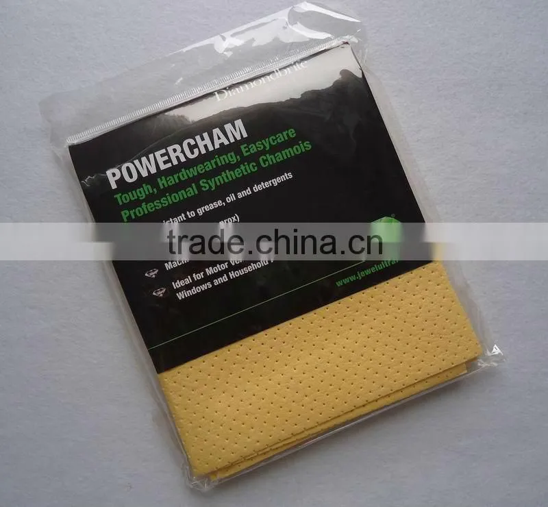 Super oil absorbent chamois car cleaning cloth ( 100%viscose + PU coating + perforation)