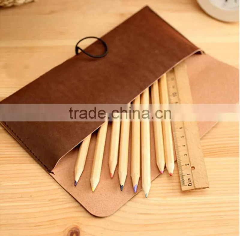 2016 retrostyle leather pencil case with flap cover