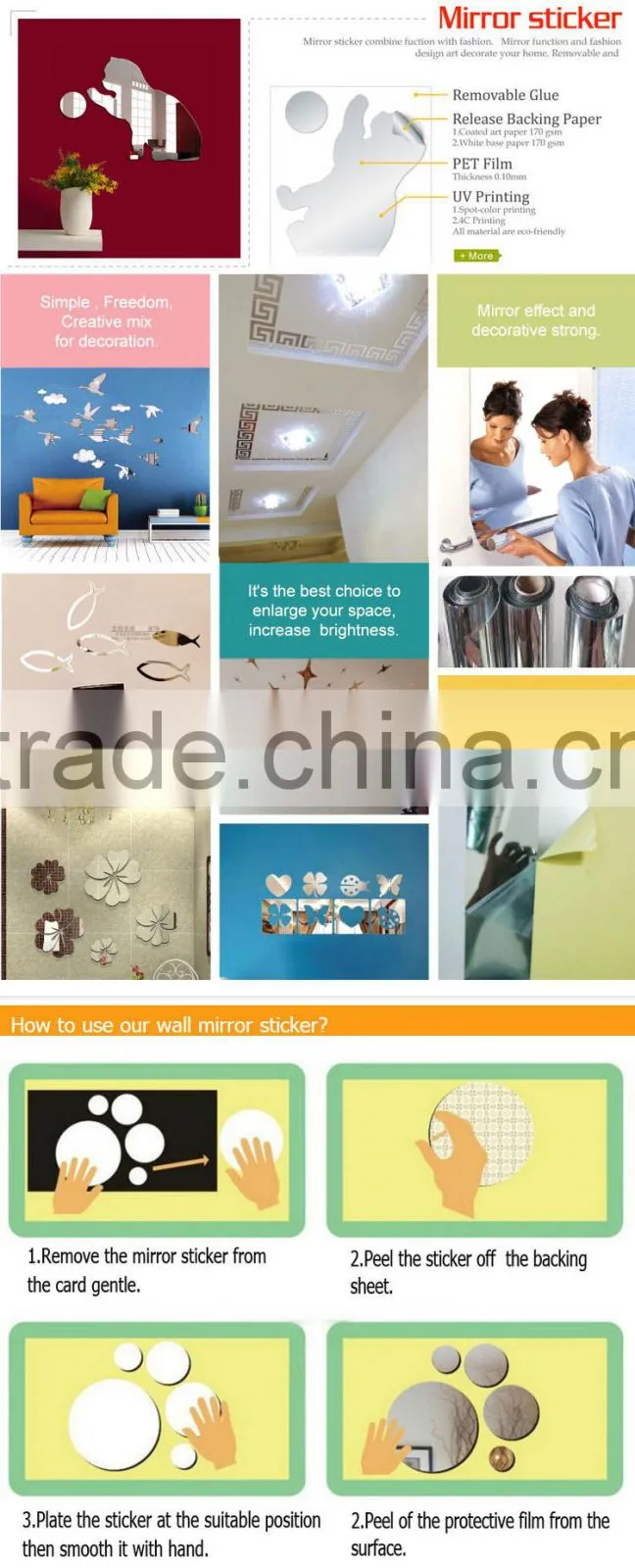 Famous reflective mirror decoration wall sticker for kitchen