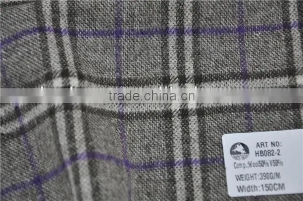 Wholesale wool 50 viscos 50 plaid woolen fabric for winter coats