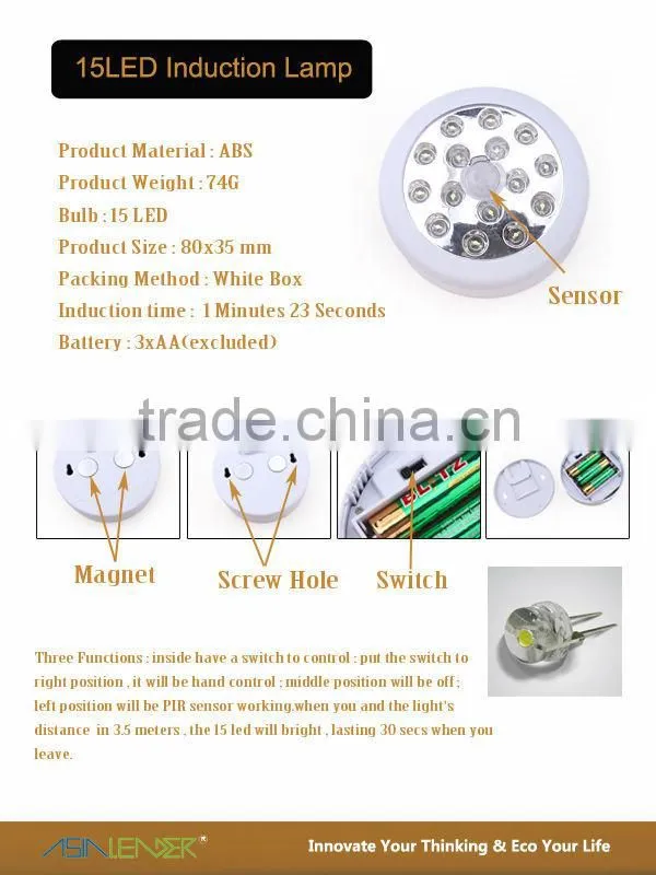 New 15LED Circle Type PIR motion sensor Working Light