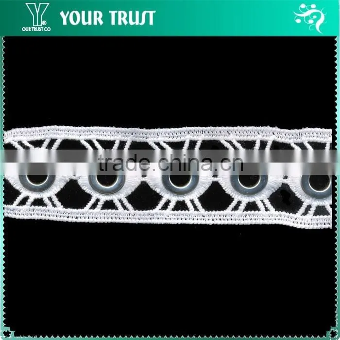 Silver Or Gold 10MM White Polyester Lace Metal Grommet Eyelet Trimming
