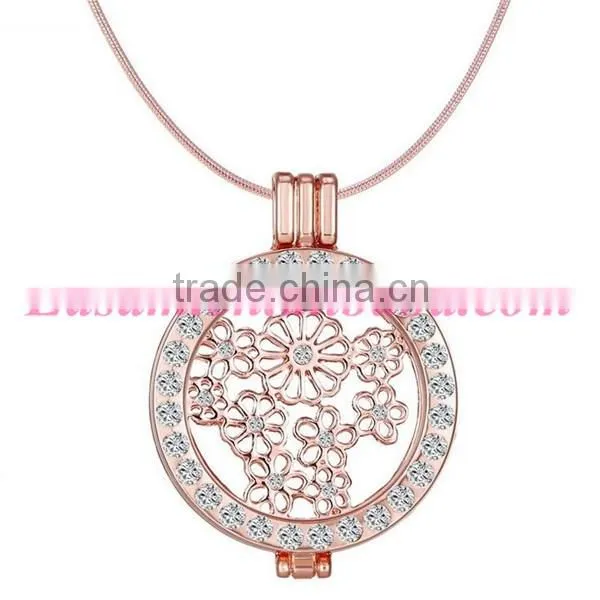 New arrival coin series hollow flower pendant locket neckalce