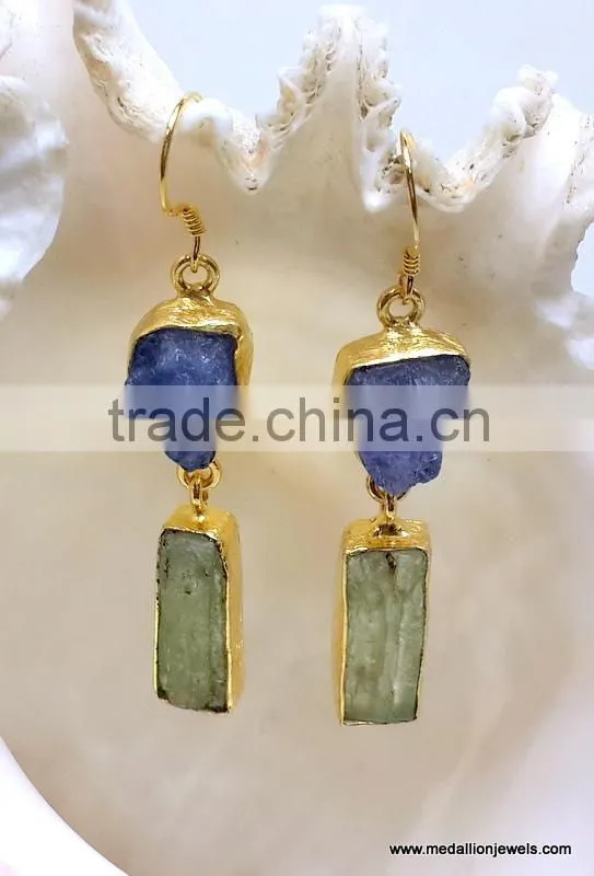 Green Kyanite Multi Stone Rough Gemstone Earrings, 925 Solid Sterling Silver Earrings, Dangle Designer Raw Earrings