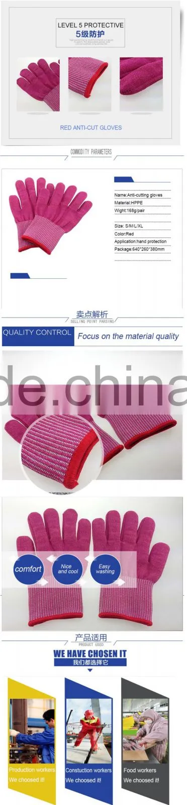 Hot selling level 5 Working Safety Cut Resistant Gloves
