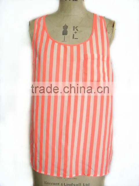 Sleeveless Neon Printing Chiffon Ladies Tank Top